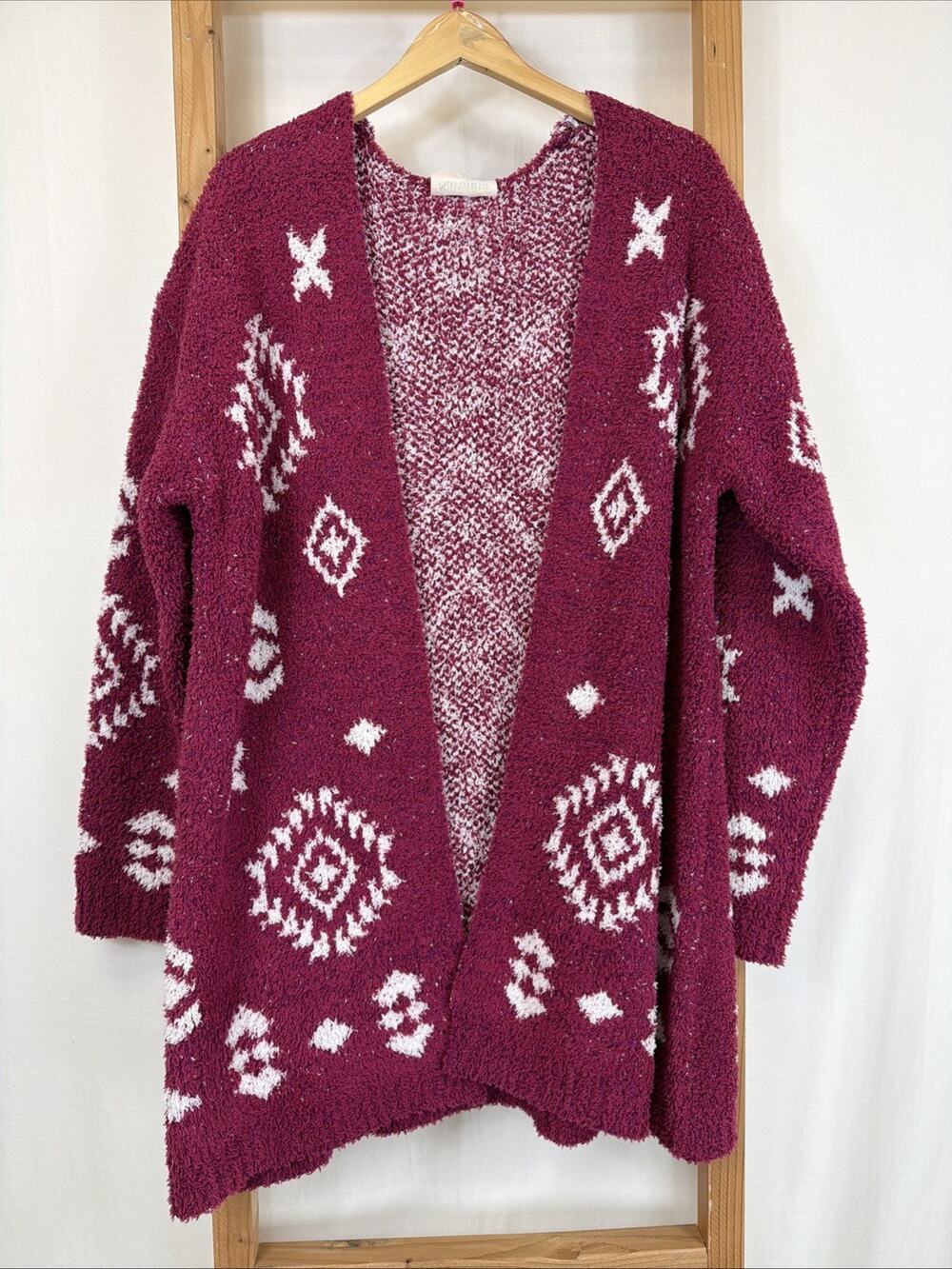 NWT Savanna Jane Deep Pink Aztec Patterned Open Long Cardigan #1425 Size 1X